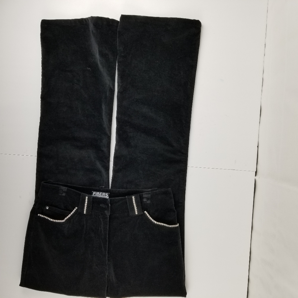Vtge black velvet bootcut rhinestone stud …